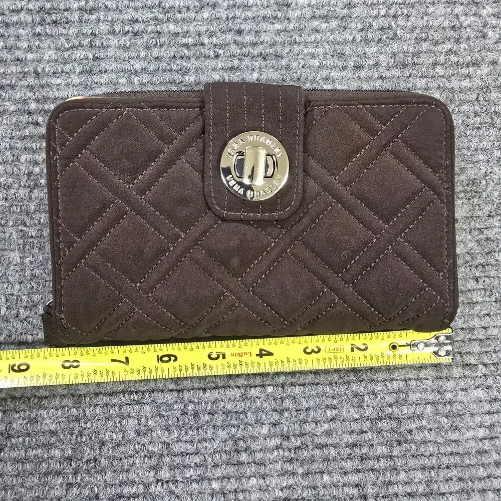 Vera Bradley Turnlock Wallet Womens Espresso Brown Quilted Zip Around - Picture 5 of 6